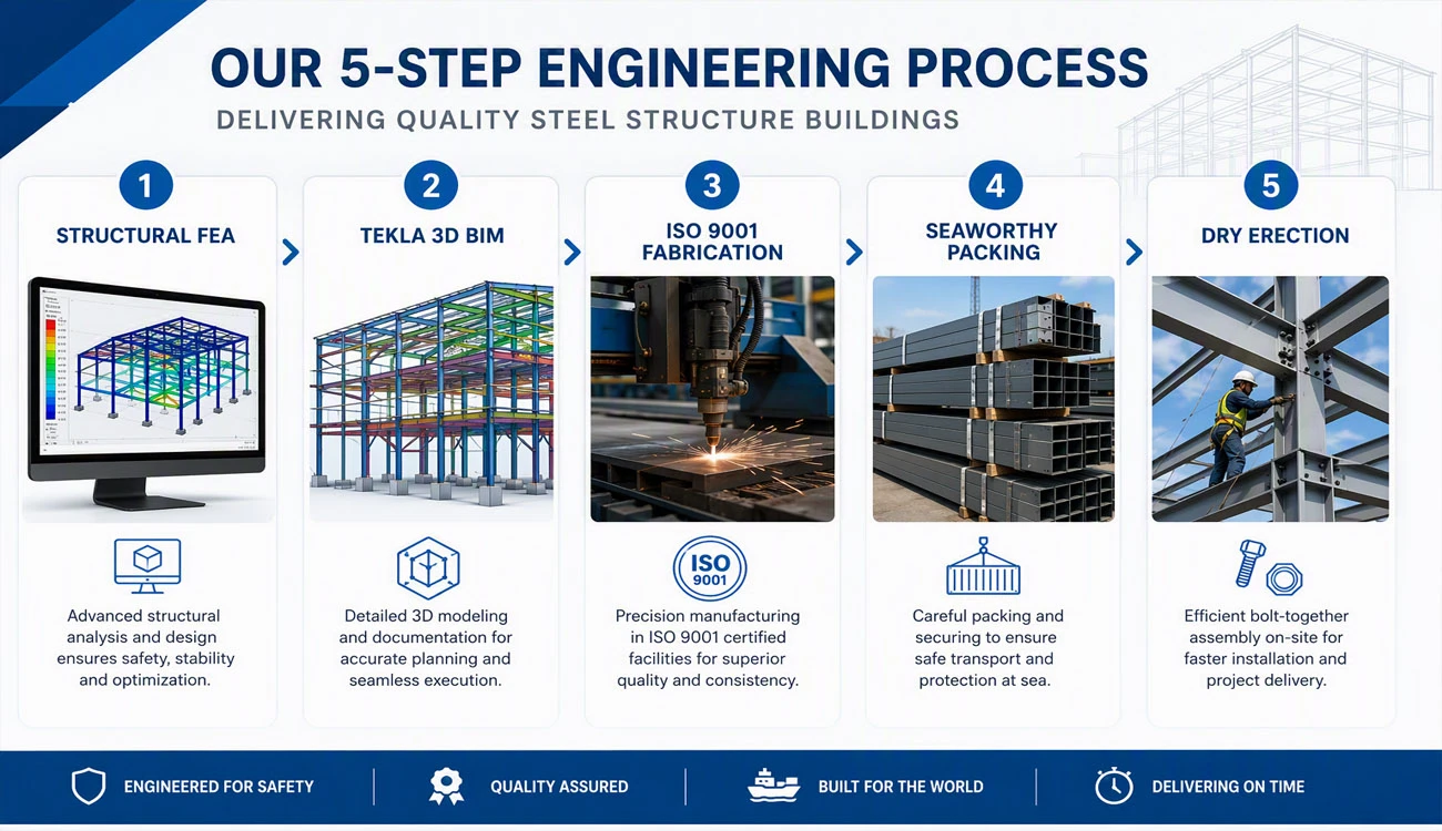 ZSL steel structure 4S store 5-step engineering process: FEA, Tekla 3D, Fabrication ZSL steel structure 4S store 5-step engineering process: FEA, Tekla 3D, Fabrication